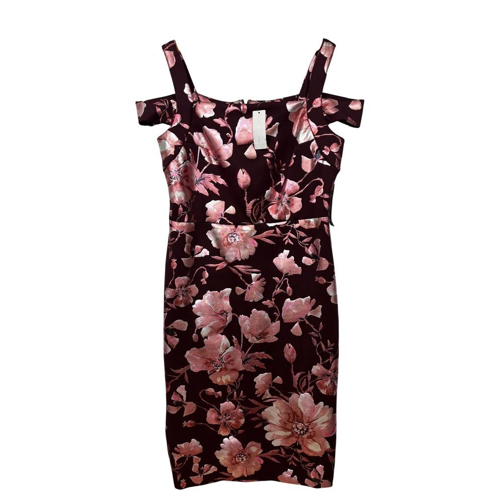 New York & Company Floral Brocade Cold Shoulder Sheath Dress Burgundy Pink M NWT